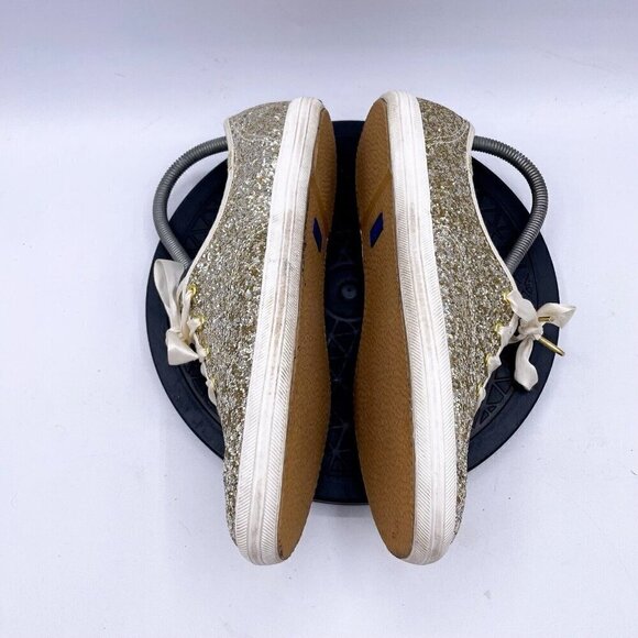 Kate Spade X Keds Glitter Sneakers Womens 8.5 Gold Low Ribbon Lace Casual - Picture 4 of 9